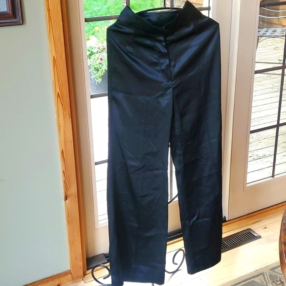 Vintage 70's Seat Covers Shiny Black Acetate High Rise Flared Sz. 7 Pants - Picture 1 of 12